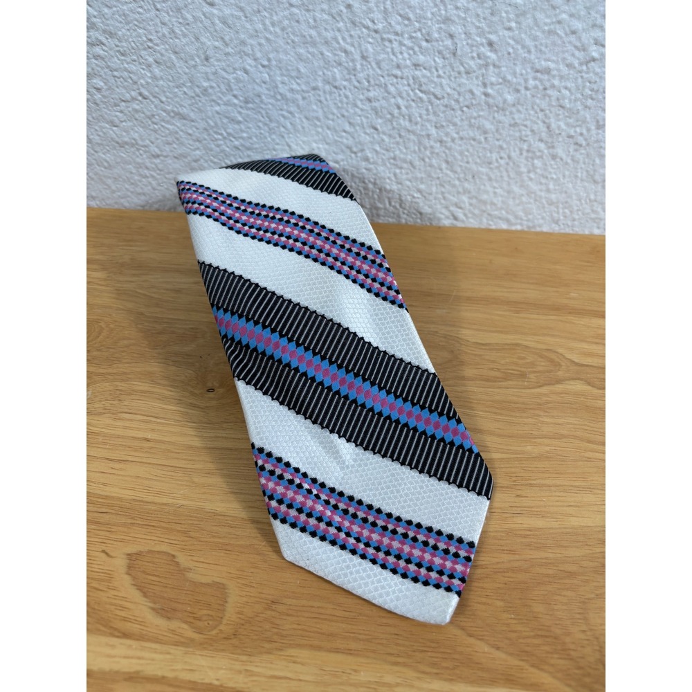 Vintage Christian Dior Geometric‎ Diagonal Striped Tie White Multicolor